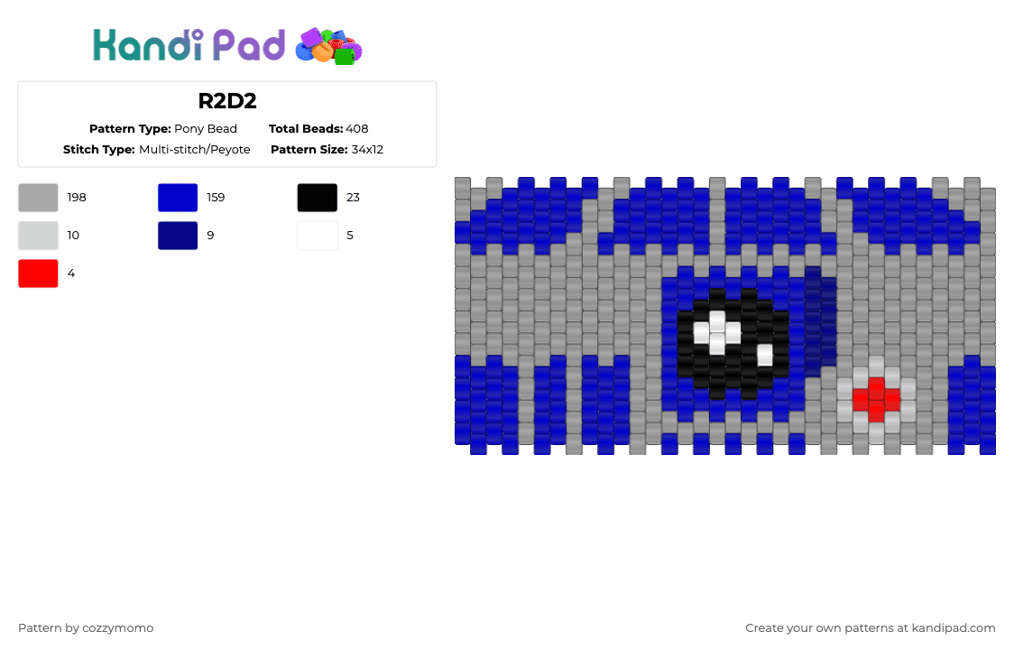 R2D2 - Pony Bead Pattern by cozzymomo on Kandi Pad - purple,beige,star wars,r2d2
