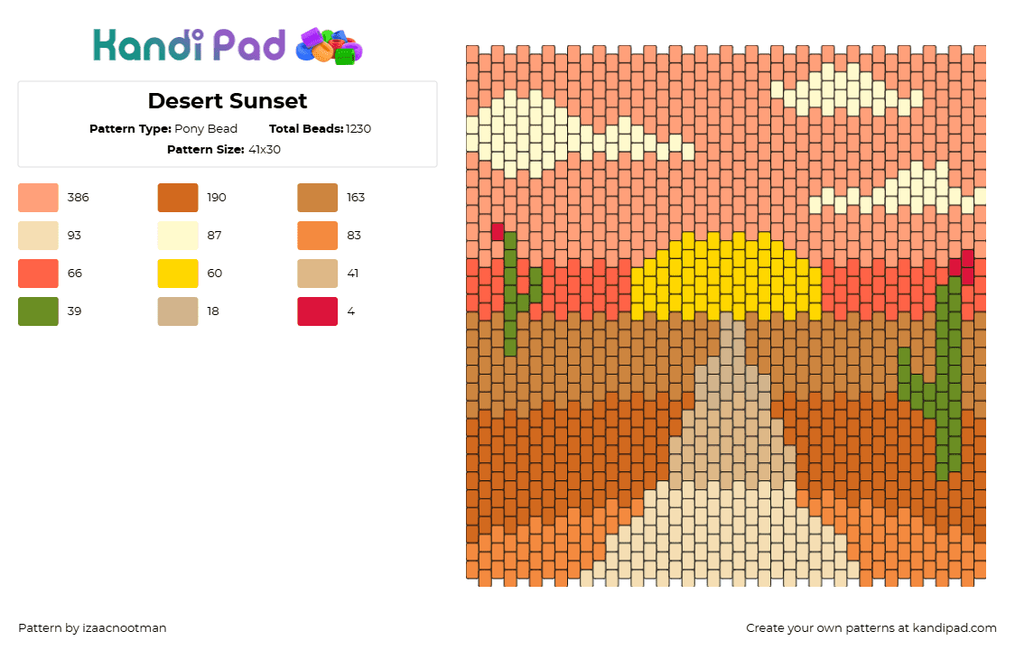Desert Sunset - Pony Bead Pattern by izaacnootman on Kandi Pad - desert,sunset,landscape,nature,cactus,panel,pink,tan