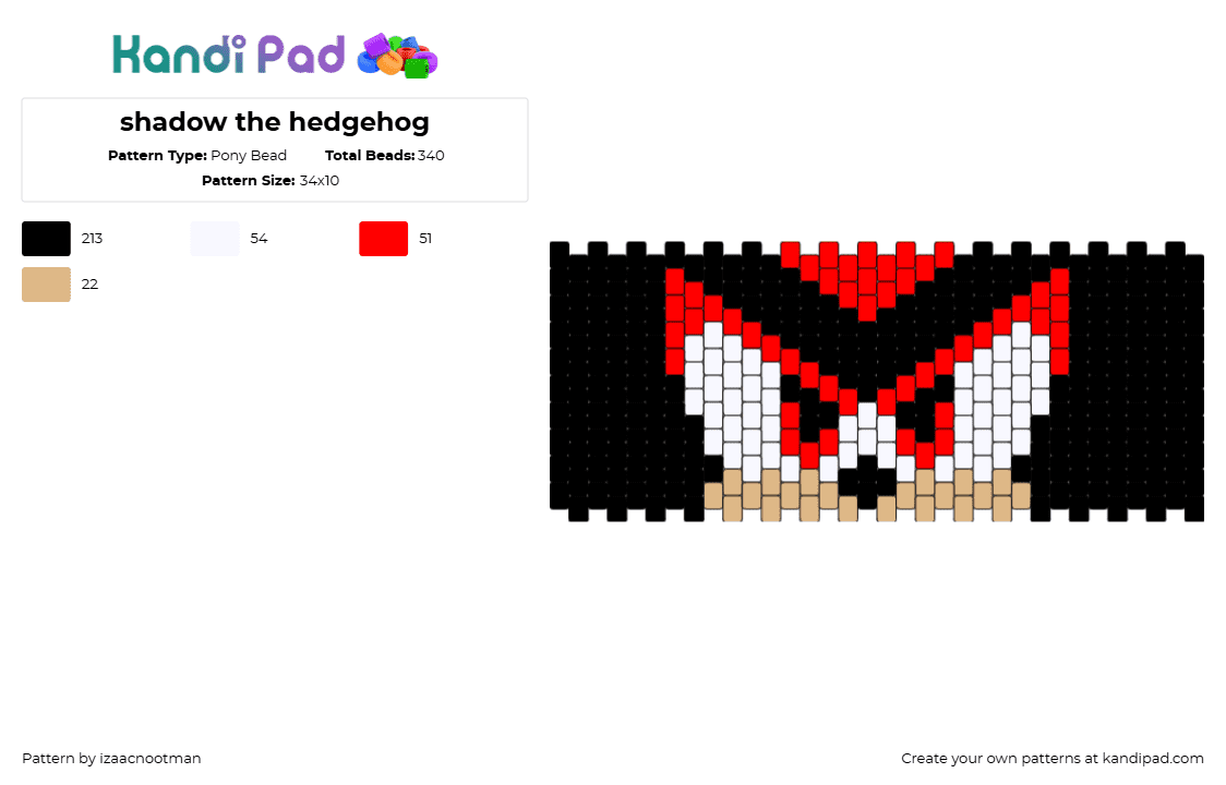 shadow the hedgehog - Pony Bead Pattern by izaacnootman on Kandi Pad - shadow,sonic the hedgehog,sega,eyes,video game,character,cuff,black,red