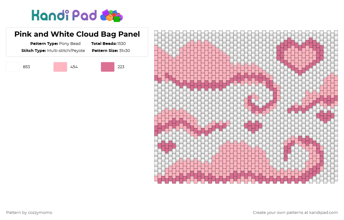 Pink and White Cloud Bag Panel - Pony Bead Pattern by cozzymomo on Kandi Pad - pink,white