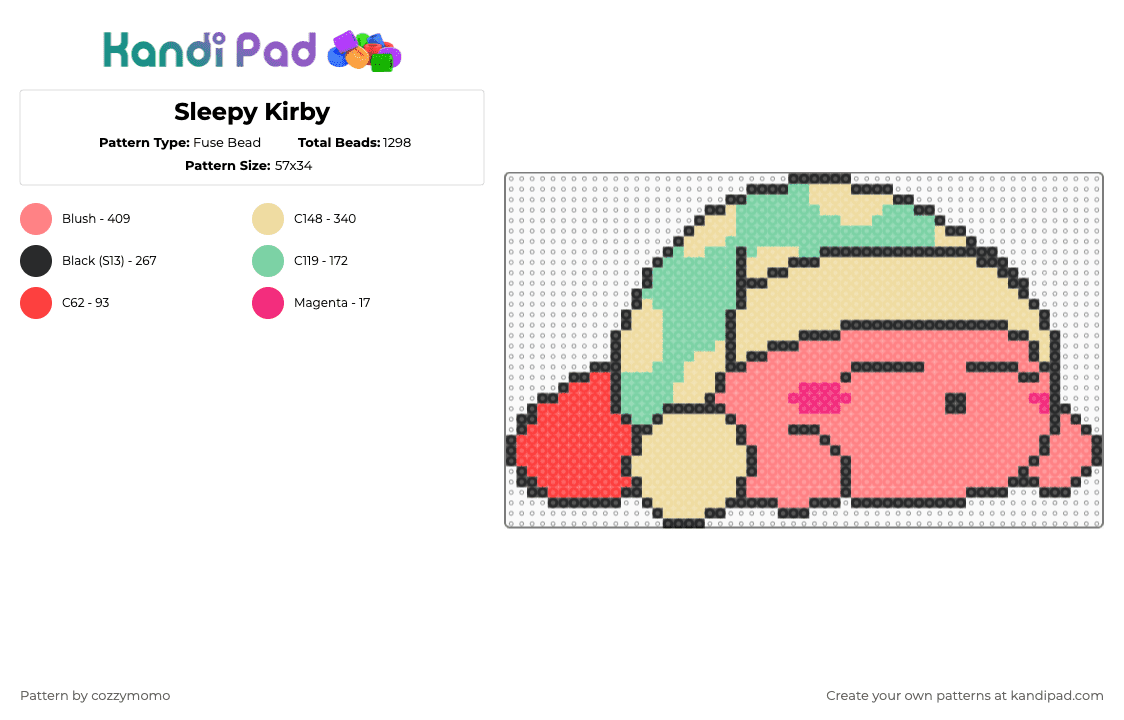 Sleepy Kirby - Fuse Bead Pattern by cozzymomo on Kandi Pad - red,beige