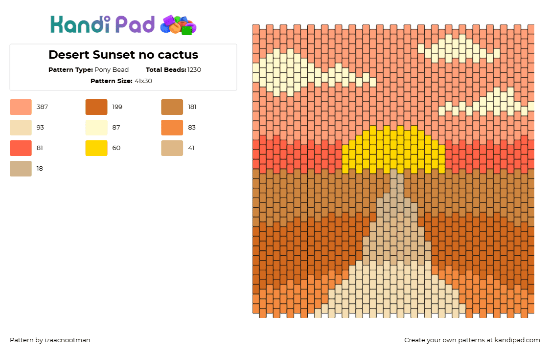 Desert Sunset no cactus - Pony Bead Pattern by izaacnootman on Kandi Pad - desert,sunset,landscape,nature,panel,pink,tan