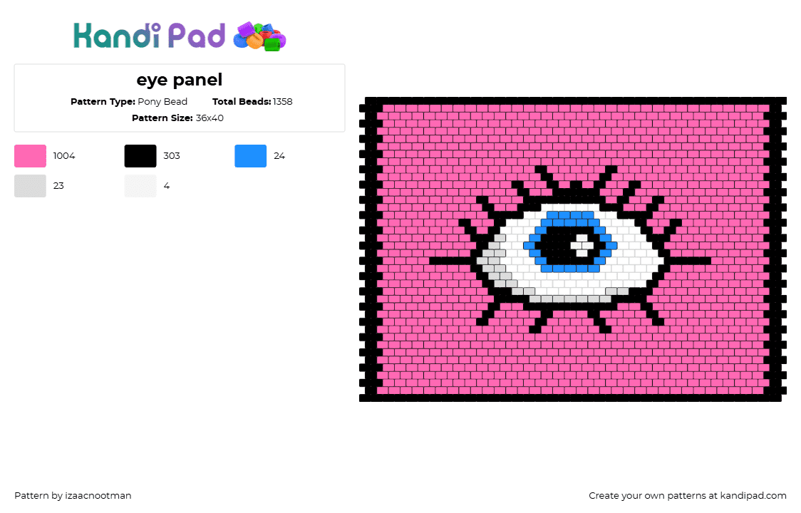 eye panel - Pony Bead Pattern by izaacnootman on Kandi Pad - eye,eyeball,bag,panel,pink,white