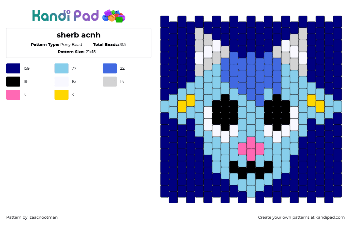 sherb acnh - Pony Bead Pattern by izaacnootman on Kandi Pad - sherb,animal crossing,goat,character,head,panel,video game,blue,light blue