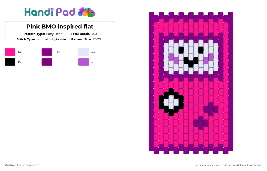 Pink BMO inspired flat - Pony Bead Pattern by cozzymomo on Kandi Pad - pink,gameboy,bmo,adventure time,purple
