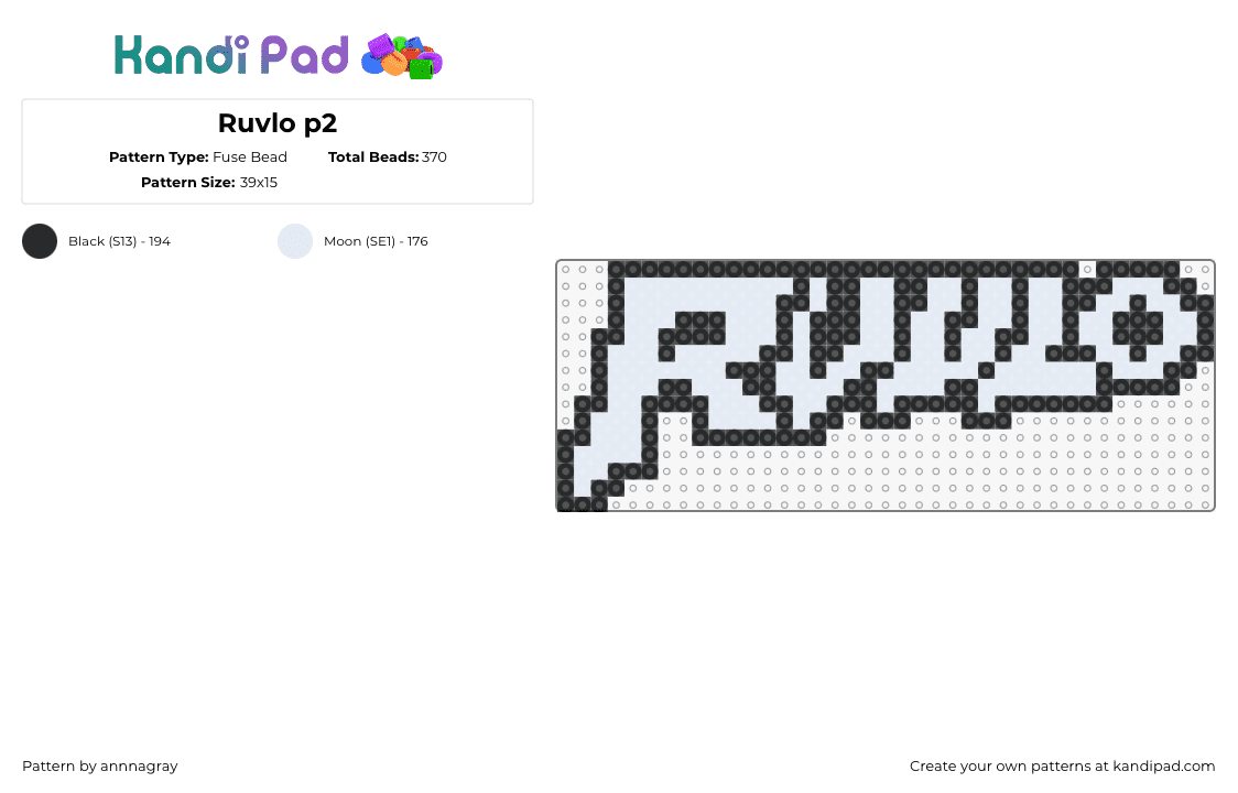 Ruvlo p2 - Fuse Bead Pattern by annnagray on Kandi Pad - ruvlo,logo,dj,music,edm,graffiti,white