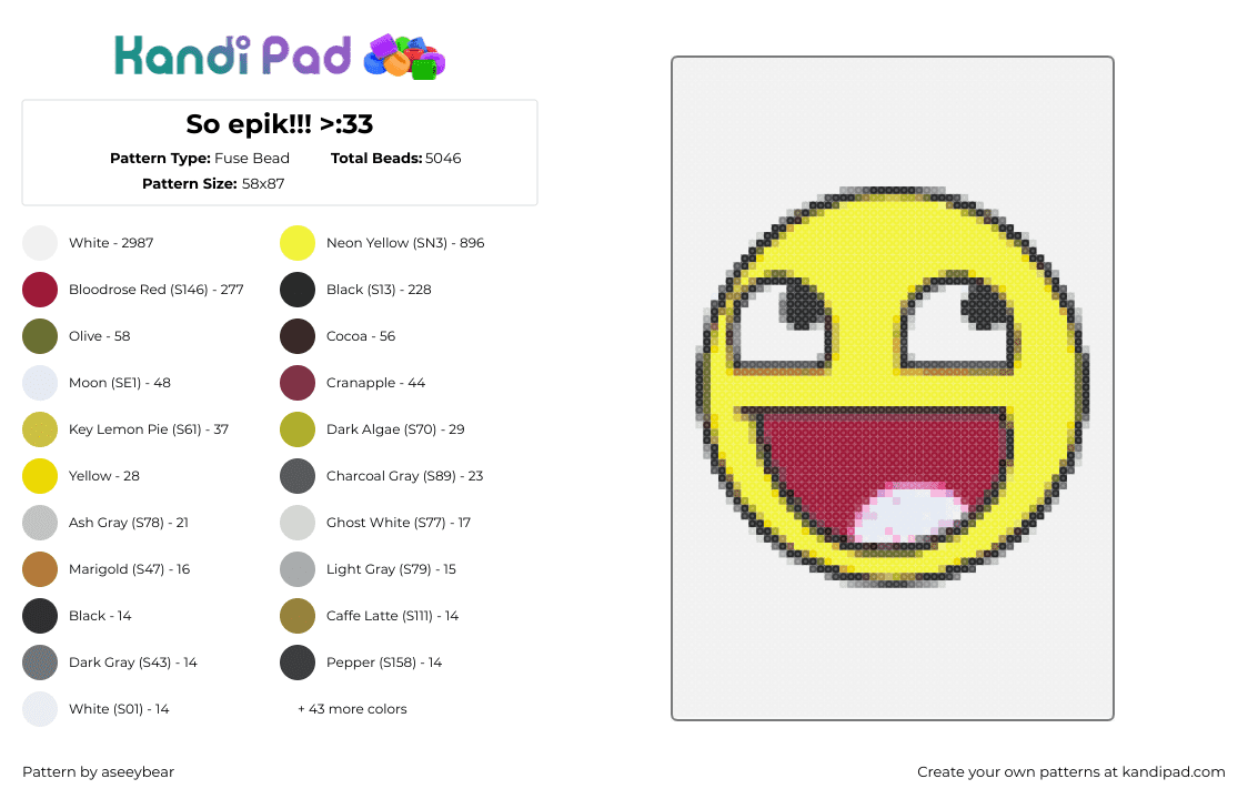 So epik!!! >:33 - Fuse Bead Pattern by aseeybear on Kandi Pad - epic,smiley,face,roblox,emoji,yellow,red