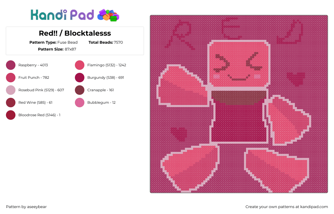 Red!! / Blocktalesss - Fuse Bead Pattern by aseeybear on Kandi Pad - block tales,roblox,character,pink,red