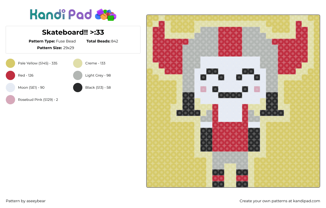 Skateboard!! >:33 - Fuse Bead Pattern by aseeybear on Kandi Pad - skateboard,phighting,roblox,character,smile,video game,helmet,horns,red,beige