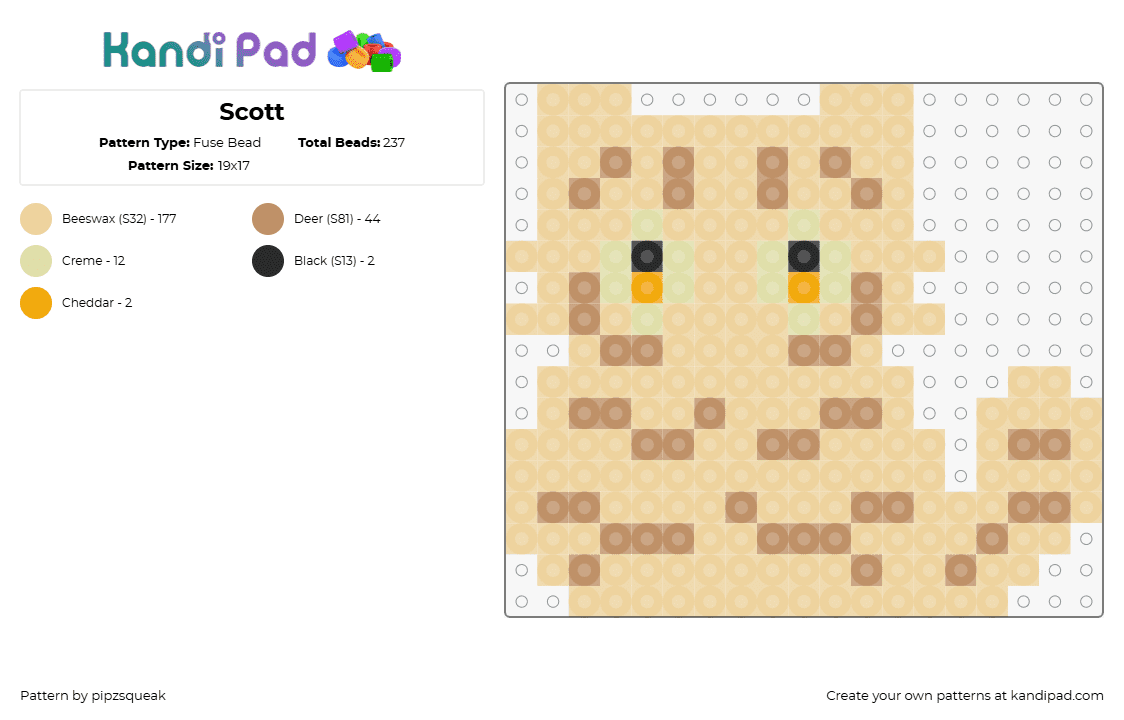 Scott - Fuse Bead Pattern by pipzsqueak on Kandi Pad - cat,animal,pet,simple,tan