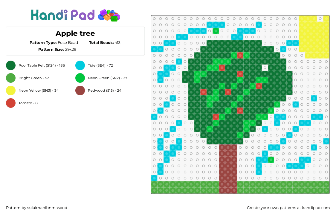 Apple tree - Fuse Bead Pattern by sulaimanibnmasood on Kandi Pad - tree,landscape,apples,nature,green