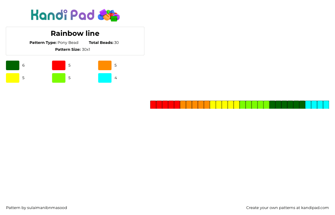 Rainbow line - Pony Bead Pattern by sulaimanibnmasood on Kandi Pad - rainbow,single,bracelet,colorful,green