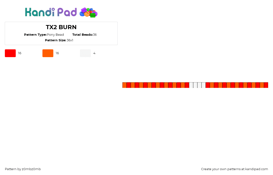 TX2 BURN - Pony Bead Pattern by z0mbz0mb on Kandi Pad - tx2,burn,music,single,bracelet,red,orange