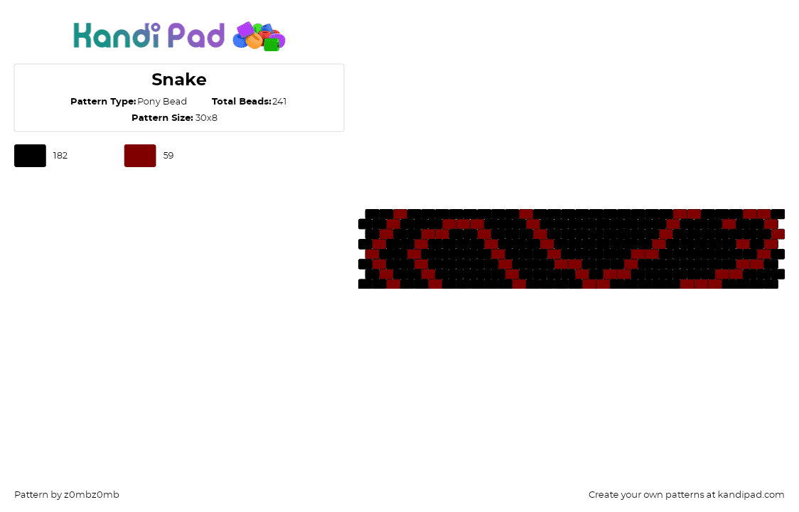 Snake - Pony Bead Pattern by z0mbz0mb on Kandi Pad - snake,reptile,animal,cuff,black,red