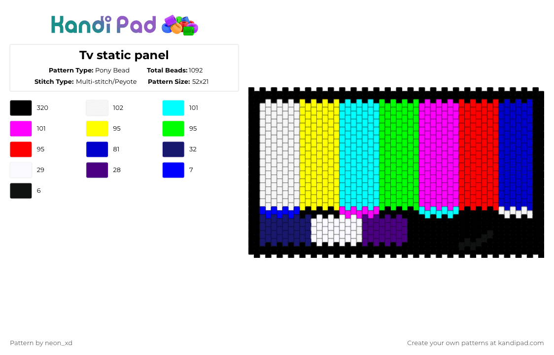 Tv static panel - Pony Bead Pattern by neon_xd on Kandi Pad - light blue,pink,purple