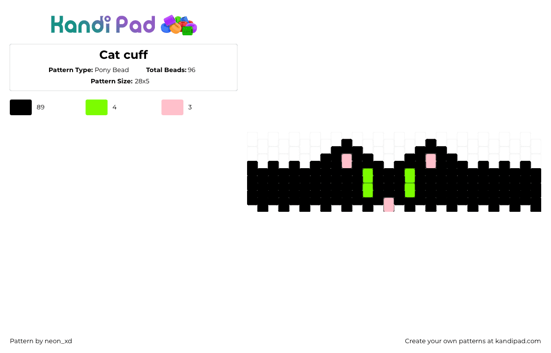 Cat cuff - Pony Bead Pattern by neon_xd on Kandi Pad - black,green,pink