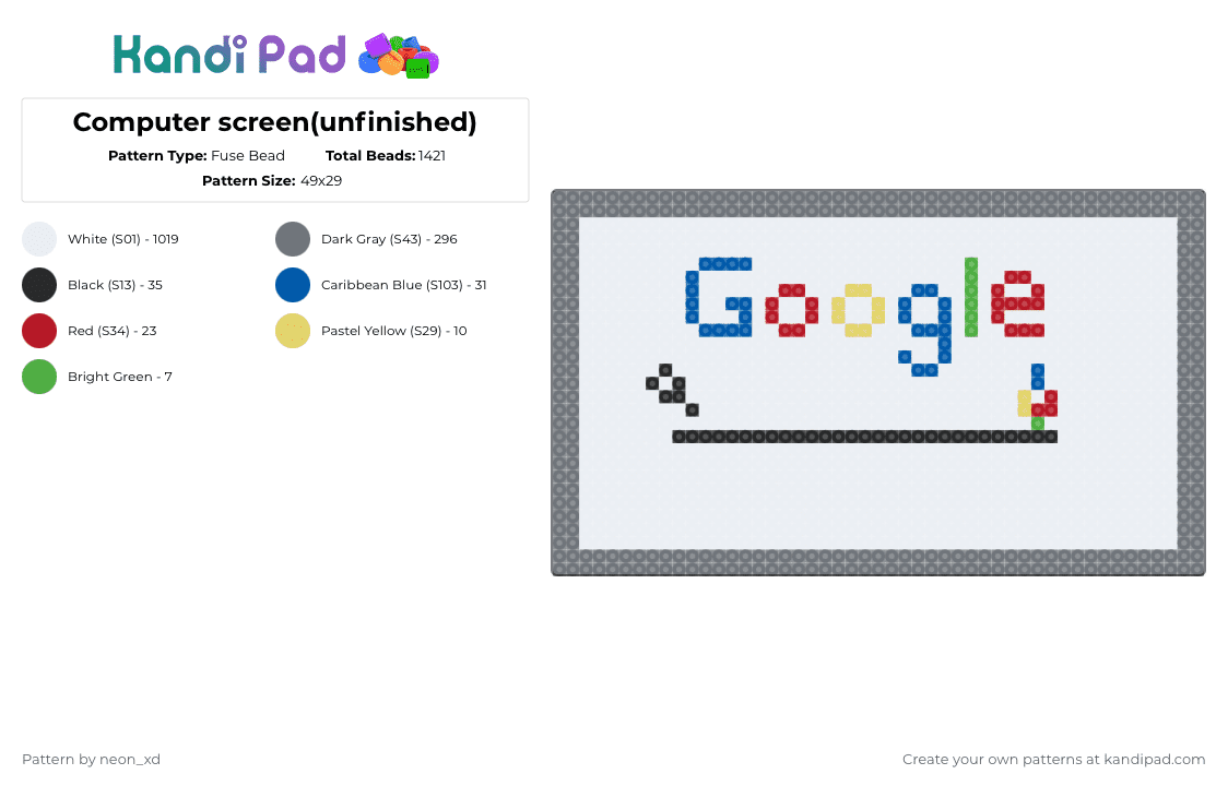 Computer screen(unfinished) - Fuse Bead Pattern by neon_xd on Kandi Pad - white,gray