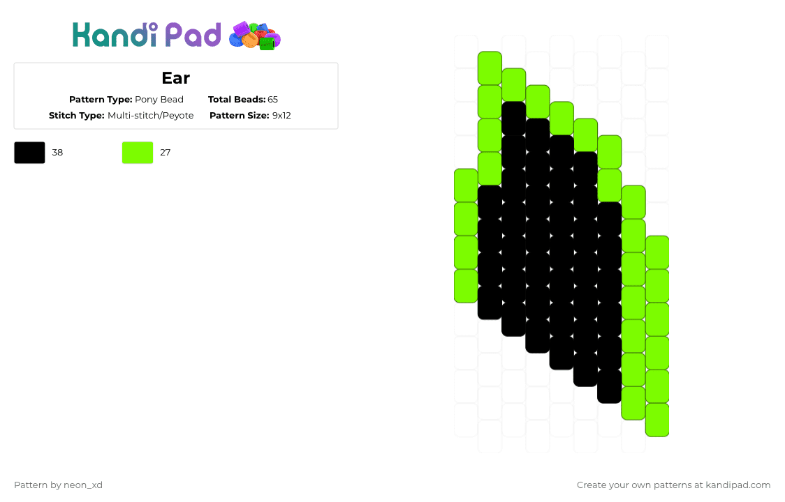 Ear - Pony Bead Pattern by neon_xd on Kandi Pad - green,black