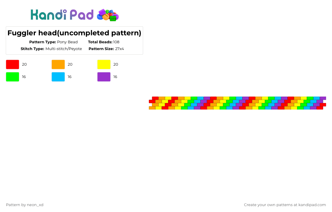 Rainbow cuff - Pony Bead Pattern by neon_xd on Kandi Pad - red,orange,yellow