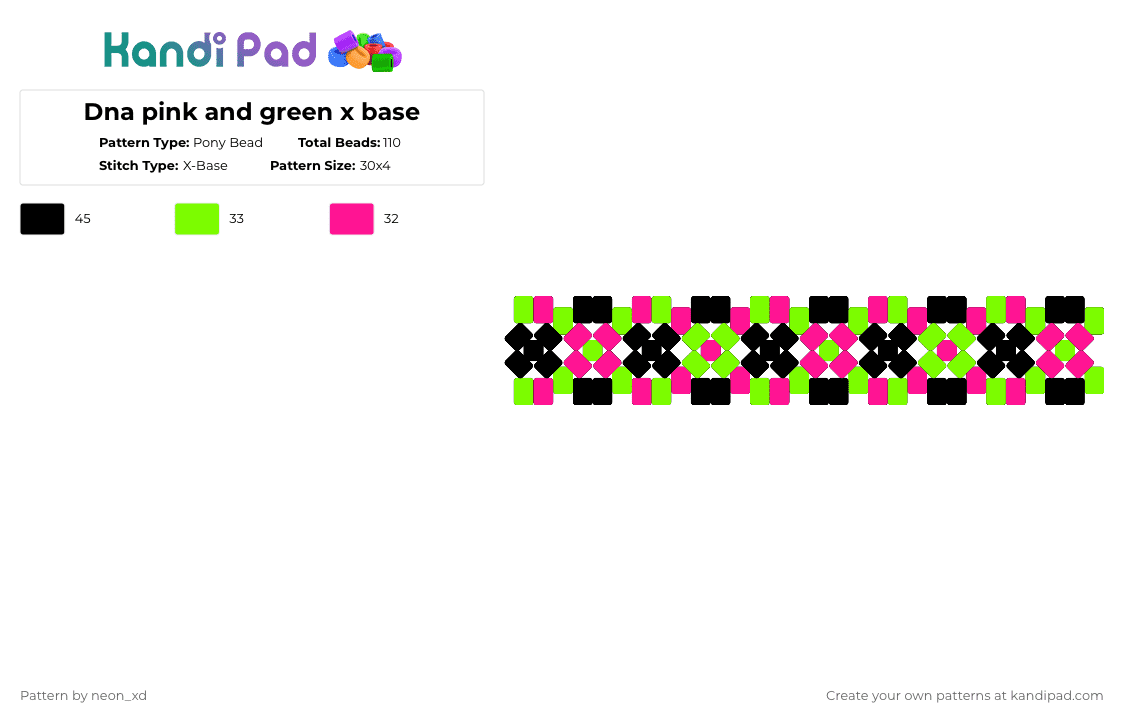 Dna pink and green x base - Pony Bead Pattern by neon_xd on Kandi Pad - green,pink