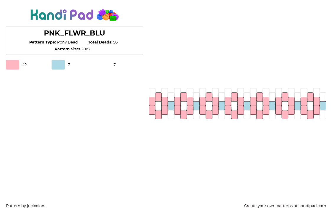 PNK_FLWR_BLU - Pony Bead Pattern by jucicolors on Kandi Pad - flowers,chain,spring,bracelet,cuff,pink