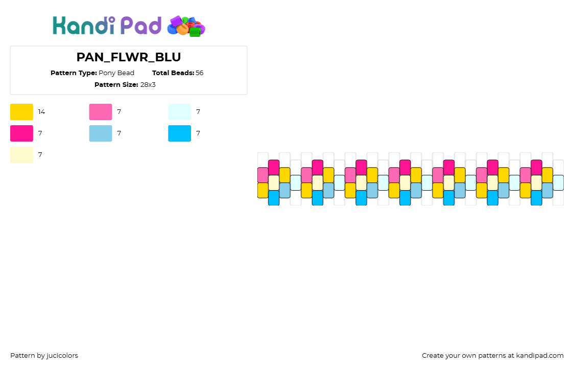 PAN_FLWR_BLU - Pony Bead Pattern by jucicolors on Kandi Pad - pansexual,flowers,pride,chain,bracelet,cuff,yellow,pink,light blue