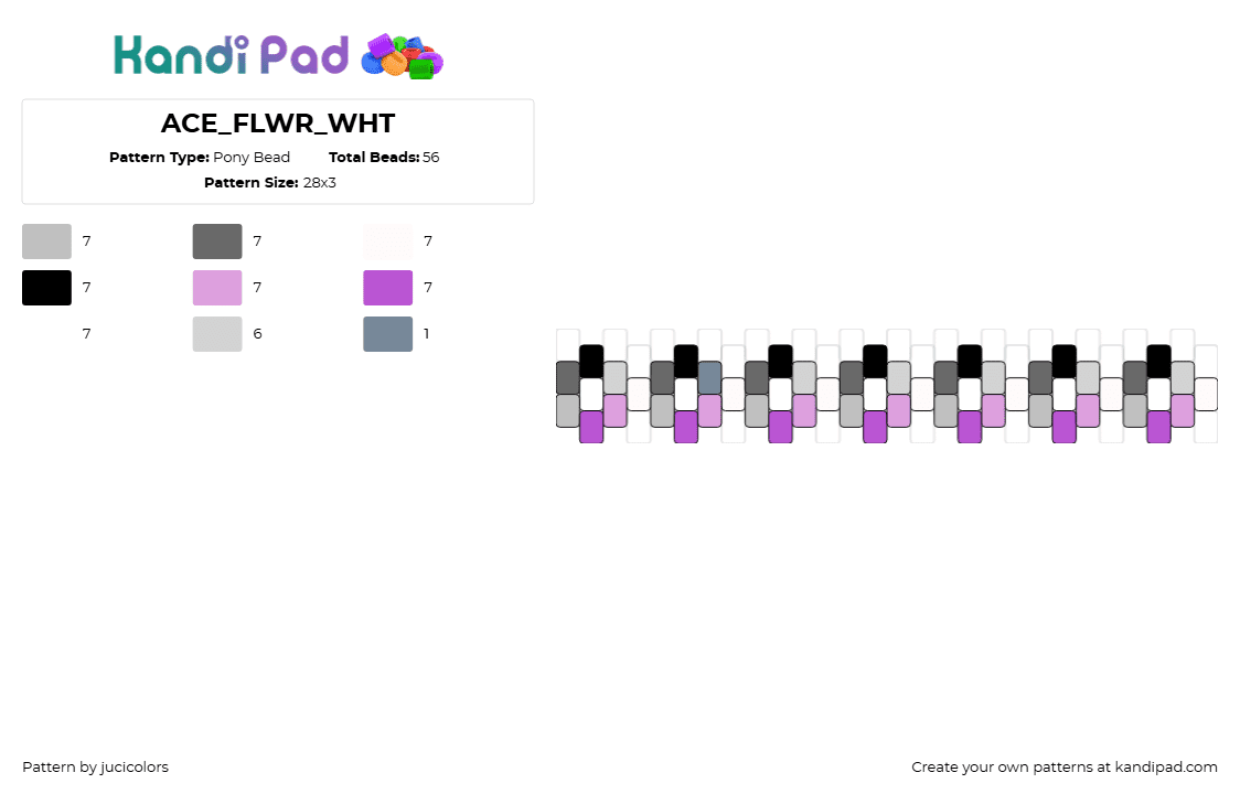 ACE_FLWR_WHT - Pony Bead Pattern by jucicolors on Kandi Pad - asexual,flowers,pride,chain,bracelet,cuff,purple,pink,gray