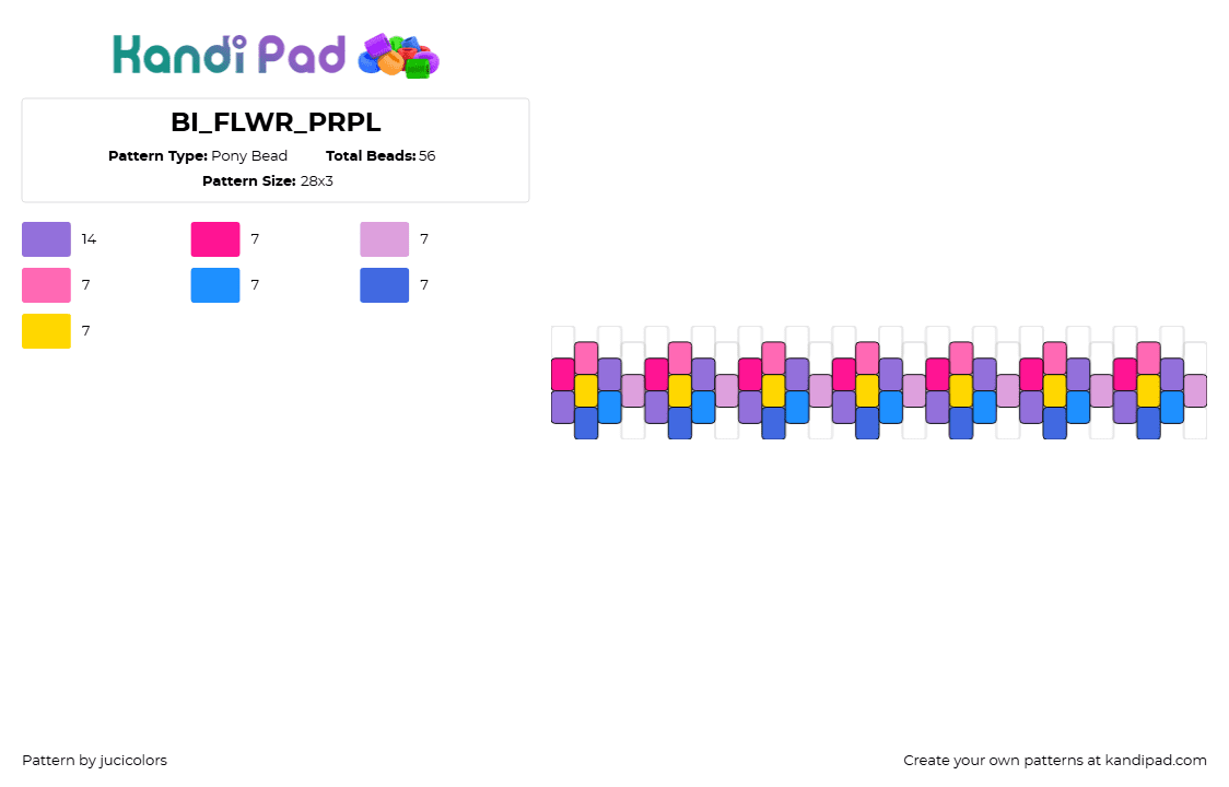 BI_FLWR_PRPL - Pony Bead Pattern by jucicolors on Kandi Pad - bisexual,flowers,pride,chain,bracelet,cuff,purple,pink,blue