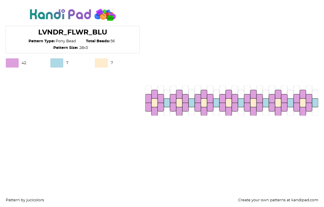 LVNDR_FLWR_BLU - Pony Bead Pattern by jucicolors on Kandi Pad - flowers,chain,spring,bracelet,cuff,purple