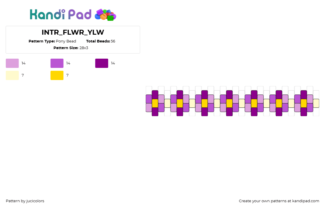 INTR_FLWR_YLW - Pony Bead Pattern by jucicolors on Kandi Pad - intersex,flowers,pride,chain,bracelet,cuff,purple,yellow