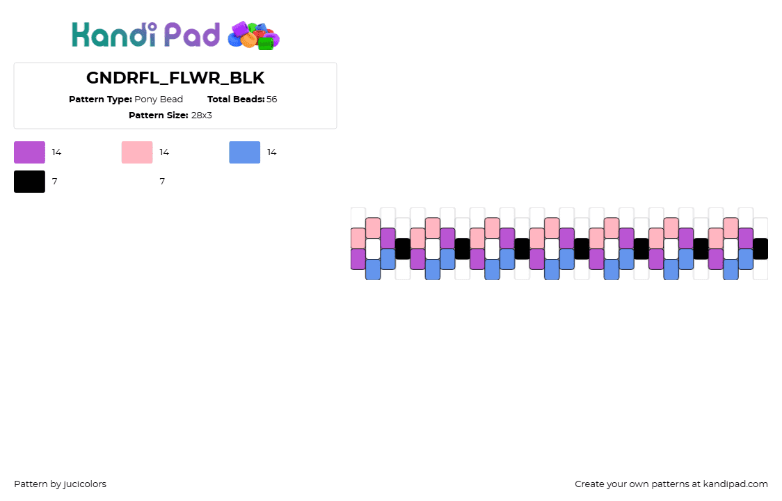 GNDRFL_FLWR_BLK - Pony Bead Pattern by jucicolors on Kandi Pad - genderfluid,flowers,pride,chain,bracelet,cuff,purple,pink,blue