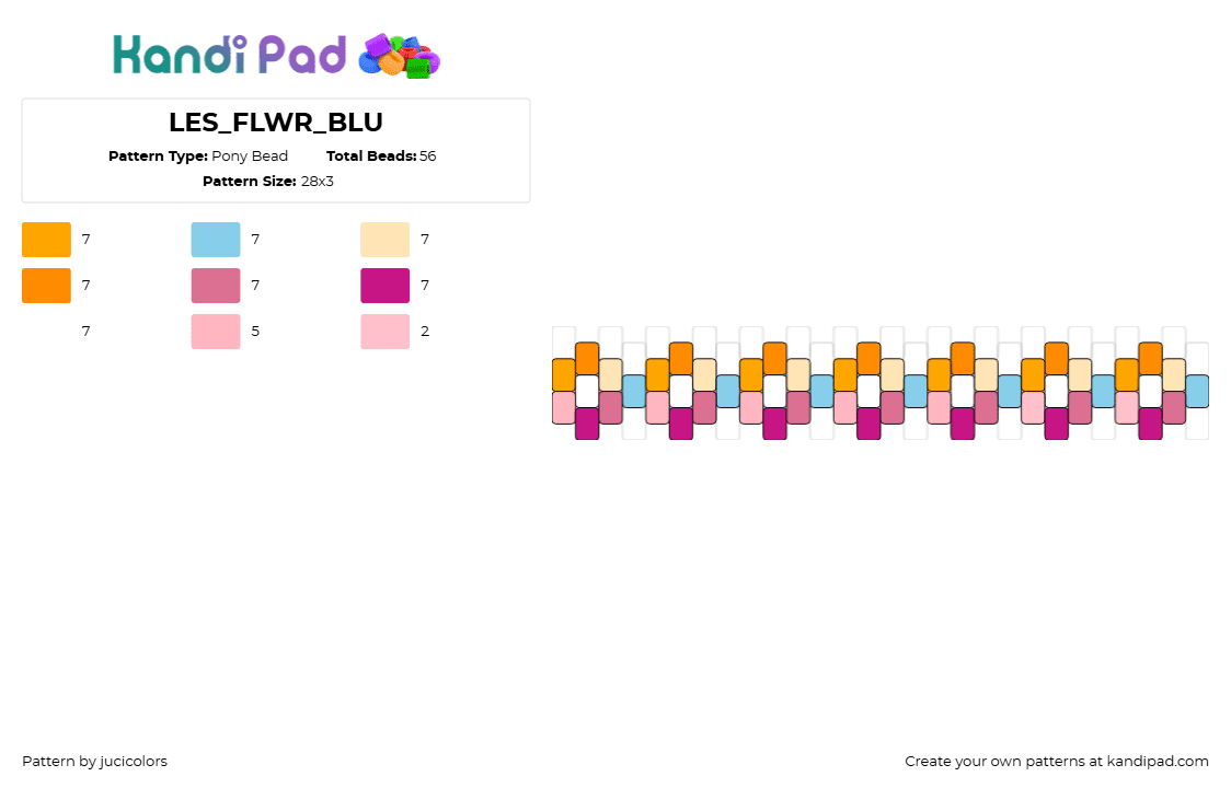 LES_FLWR_BLU - Pony Bead Pattern by jucicolors on Kandi Pad - lesbian,flowers,pride,chain,bracelet,cuff,orange,pink