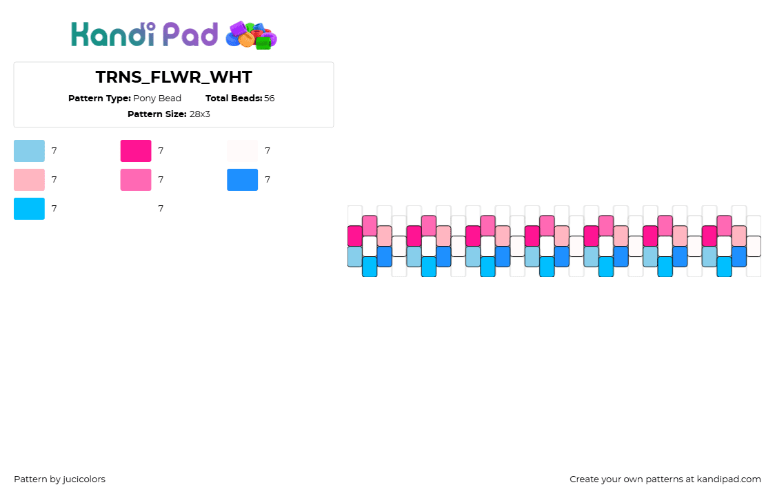 TRNS_FLWR_WHT - Pony Bead Pattern by jucicolors on Kandi Pad - trans,flowers,pride,chain,bracelet,cuff pink,blue