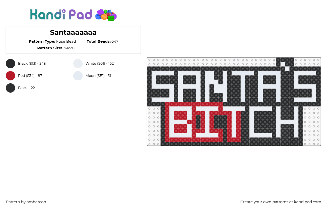 Santaaaaaaa - Fuse Bead Pattern by ambercon on Kandi Pad - santas bitch,sign,text,festive,christmas,nsfw,white,black,red