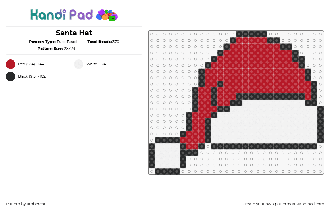 Santa Hat - Fuse Bead Pattern by ambercon on Kandi Pad - santa,hat,christmas,clothing,red,white