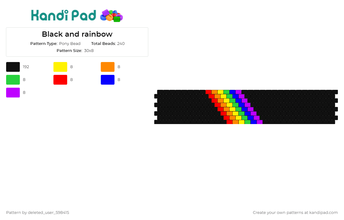 Black and rainbow - Pony Bead Pattern by deleted_user_598415 on Kandi Pad - rainbow,dark,cuff,vibrant,contrast,spectrum,joyful,statement,black