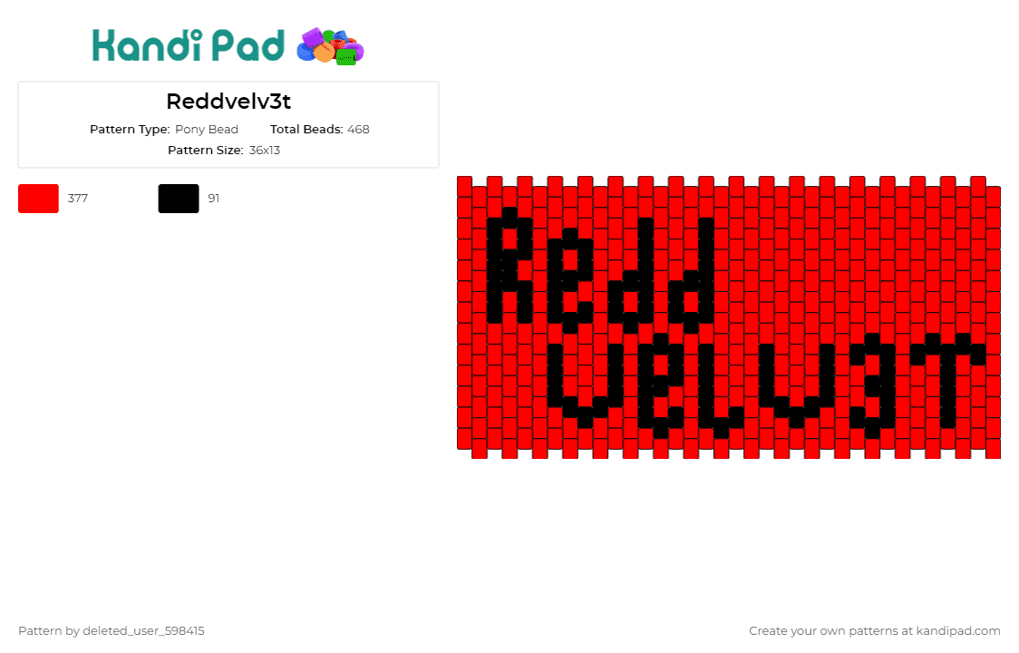 Reddvelv3t - Pony Bead Pattern by deleted_user_598415 on Kandi Pad - redd velvet,music,blues,stylized,text,bold,fandom,musical,band,red