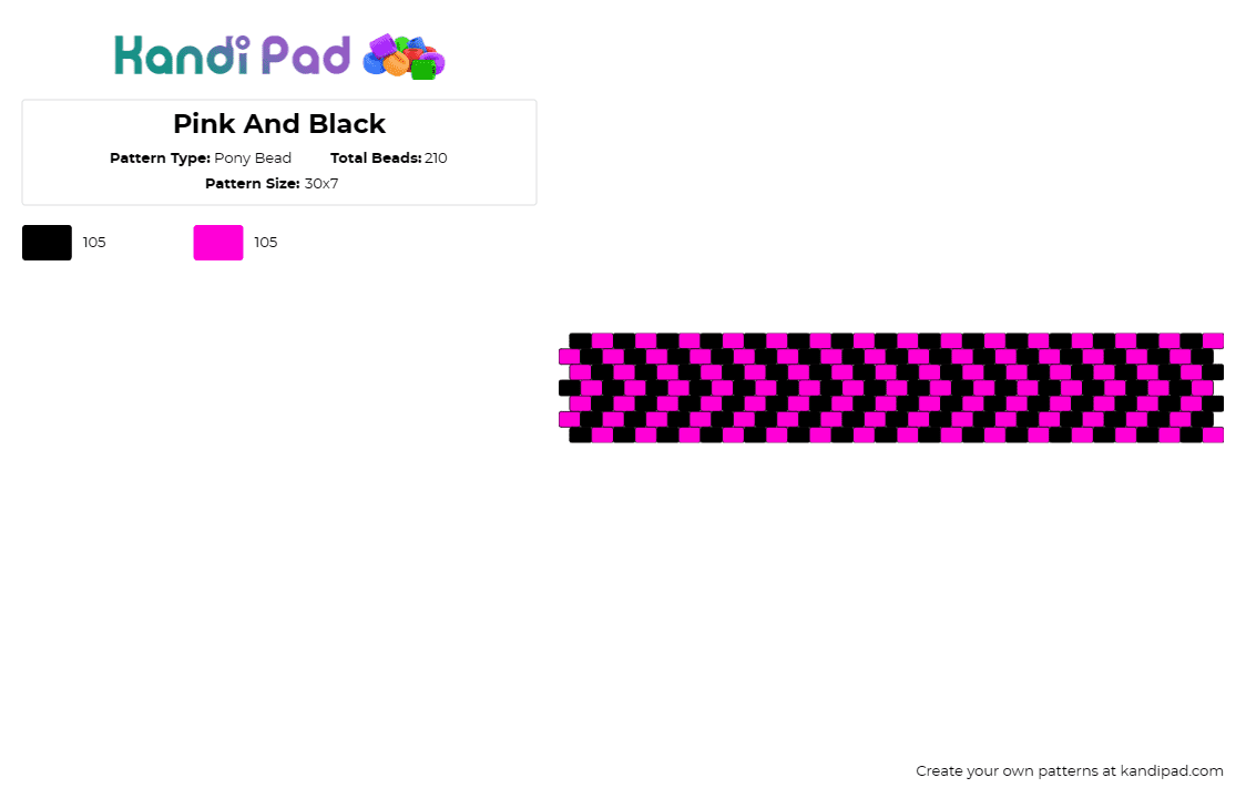 Pink And Black - Pony Bead Pattern by deleted_user_598415 on Kandi Pad - chevron,arrow,stripes,cuff,vibrant,bold,edgy,compelling,contemporary,pink,black