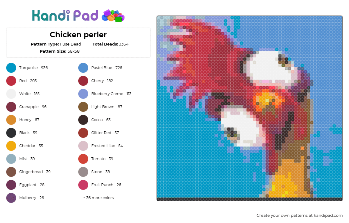 Chicken perler - Fuse Bead Pattern by deleted_user_598415 on Kandi Pad - chicken,moana,rooster,goofy,movie,disney,animated,cartoon,feathered,comedy,blue,