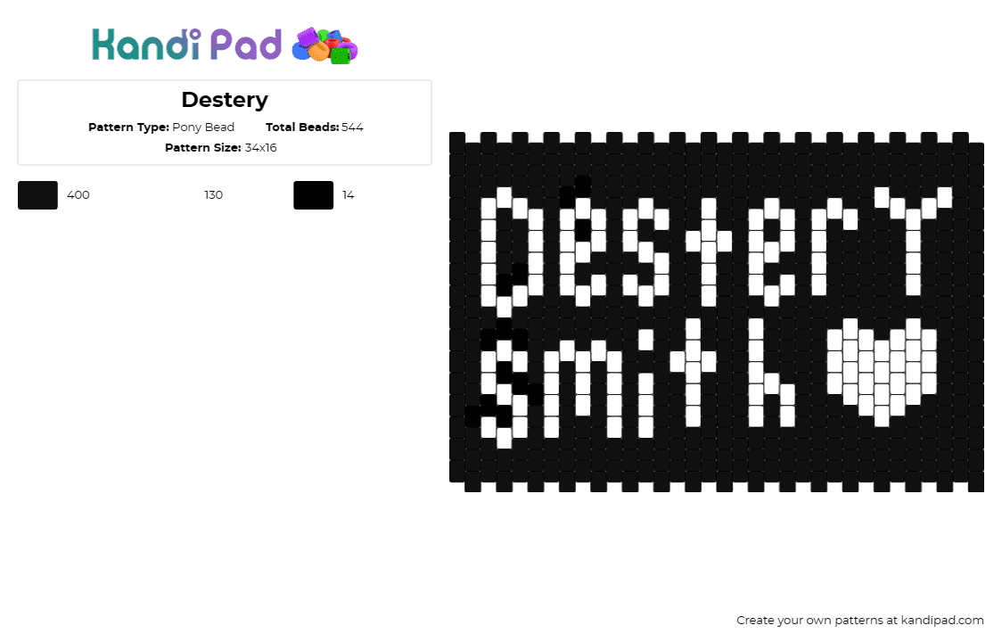 Destery - Pony Bead Pattern by deleted_user_598415 on Kandi Pad - destery smith,youtube,heart,black,white