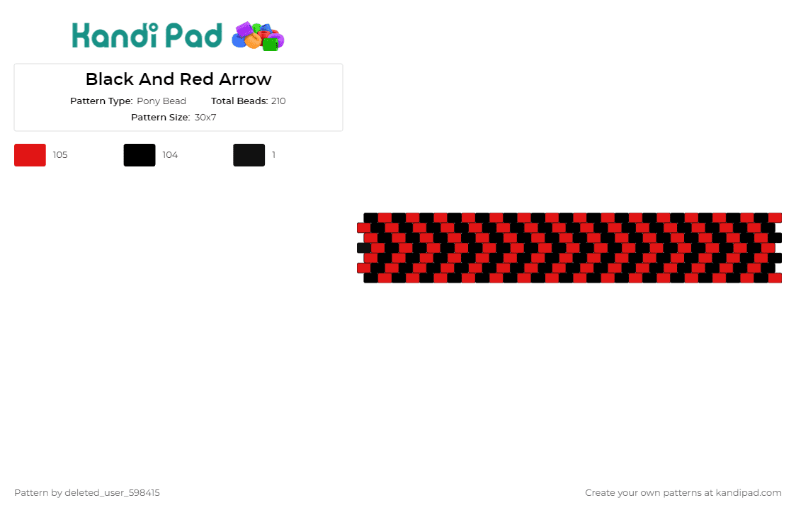 Black And Red Arrow - Pony Bead Pattern by deleted_user_598415 on Kandi Pad - chevron,stripes,cuff,bold,striking,arrow,sharp,contrast,classic,red,black