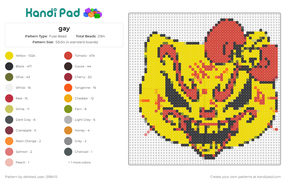 gay - Fuse Bead Pattern by deleted_user_598415 on Kandi Pad - icp,insane clown posse,hello kitty,mashup,whimsical,playful,distinctive,music,subculture,character,yellow,red