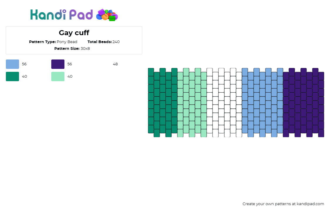 Gay cuff - Pony Bead Pattern by deleted_user_598415 on Kandi Pad - gay,pride,stripes,cuff,community,green,blue