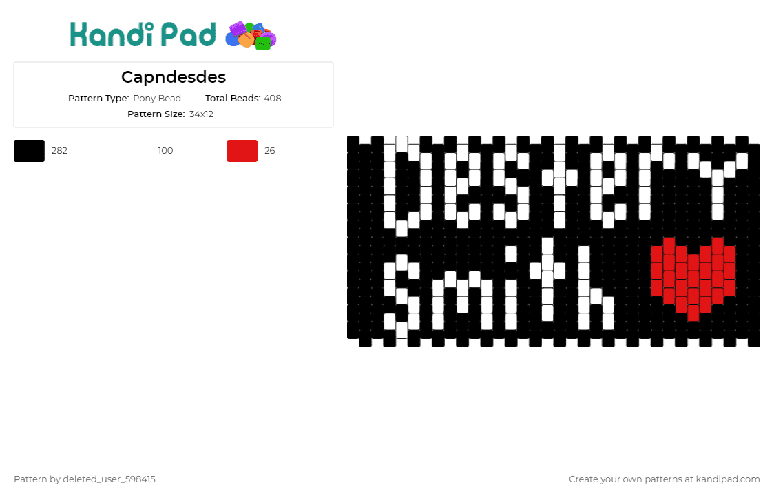 Capndesdes - Pony Bead Pattern by deleted_user_598415 on Kandi Pad - destery smith,youtube,cuff,black,white