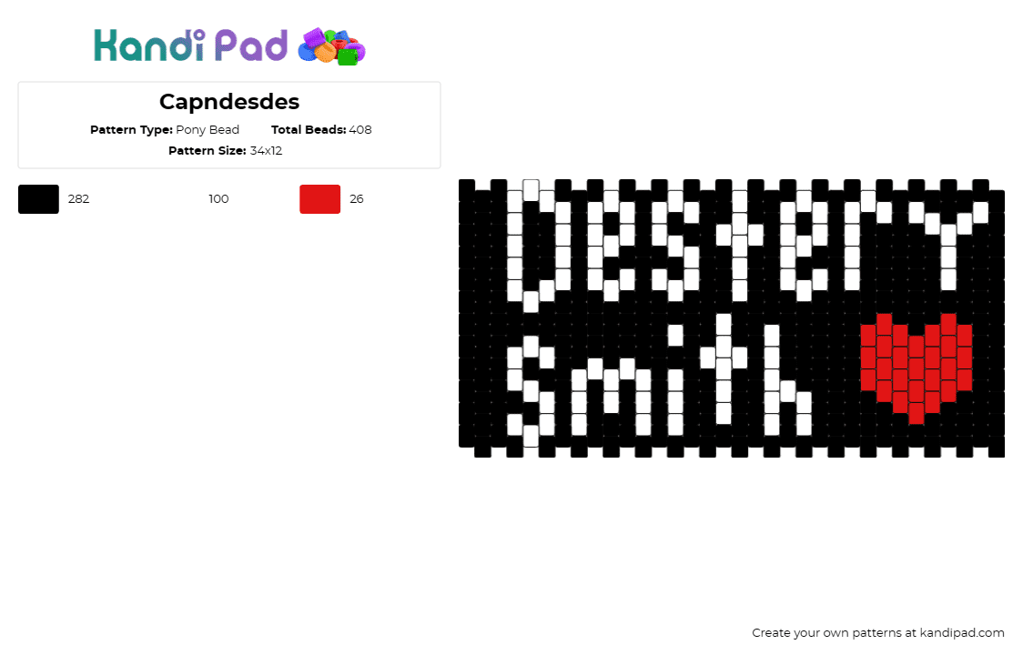 Capndesdes - Pony Bead Pattern by deleted_user_598415 on Kandi Pad - destery smith,youtube,cuff,black,white