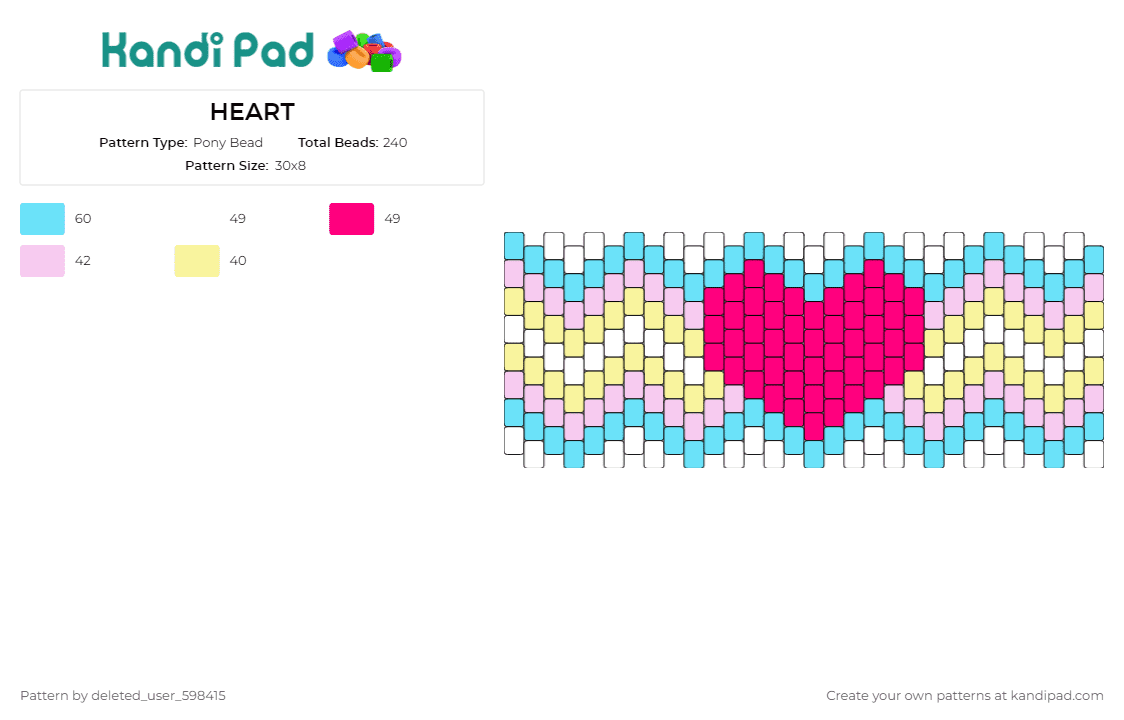 HEART - Pony Bead Pattern by deleted_user_598415 on Kandi Pad - heart,zig zag,pastel,geometric,cuff,sweet,stylish,love,affection,pink,colorful