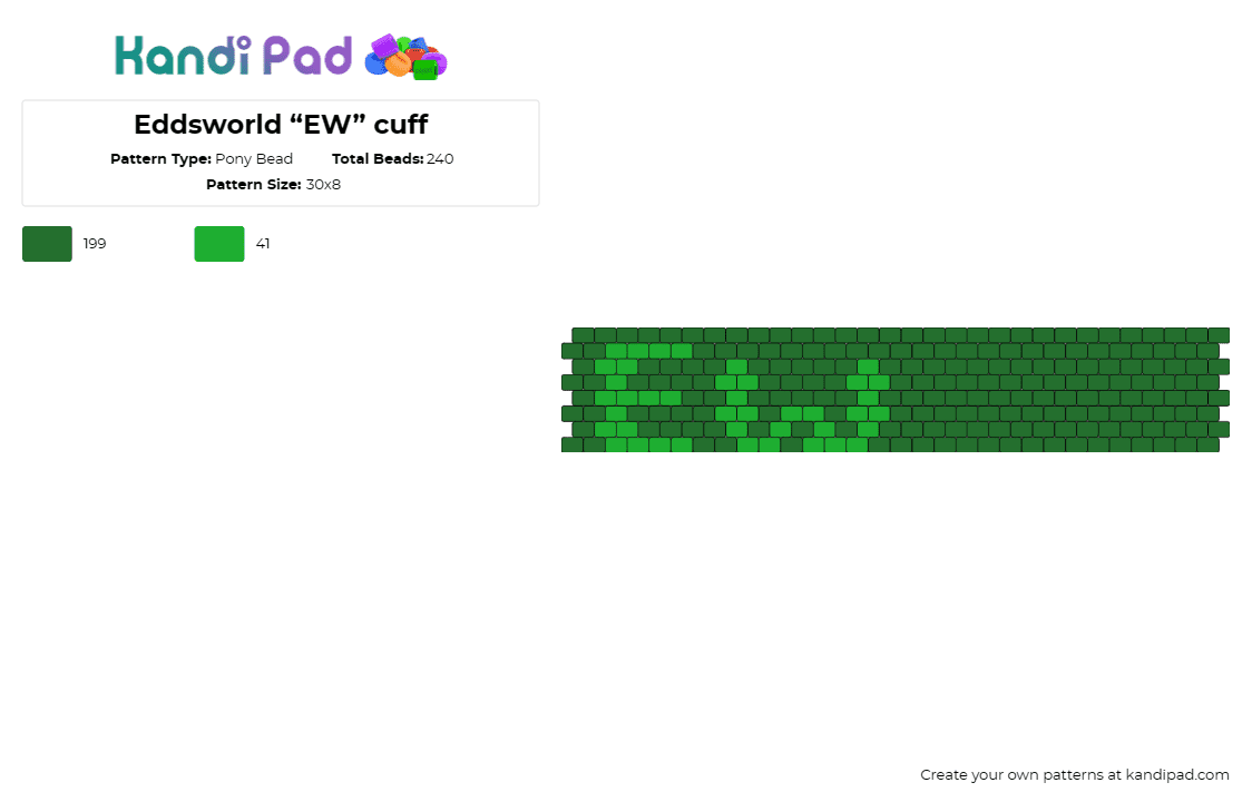 Eddsworld “EW” cuff - Pony Bead Pattern by deleted_user_598415 on Kandi Pad - eddsworld,animation,ew,text,newgrounds,animation,cuff,green