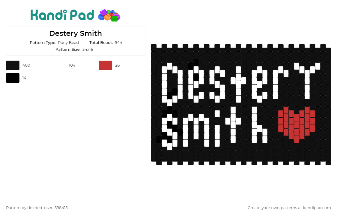 Destery Smith - Pony Bead Pattern by deleted_user_598415 on Kandi Pad - destery smith,youtube,heart,black,white