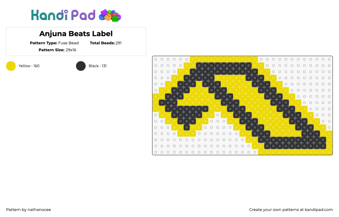 Anjuna Beats Logo - Fuse Bead Pattern by nathanocee on Kandi Pad - anjuna beats,logo,label,music,black,yellow