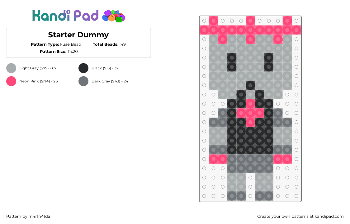 Starter Dummy - Fuse Bead Pattern by m4r1n41da on Kandi Pad - starter dummy,kaleidoscope,roblox,character,video game,gray,pink